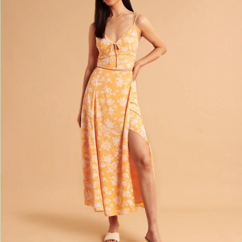A&F M Abercrombie And Fitch Elevated Flowy Maxi Floral Side Slit